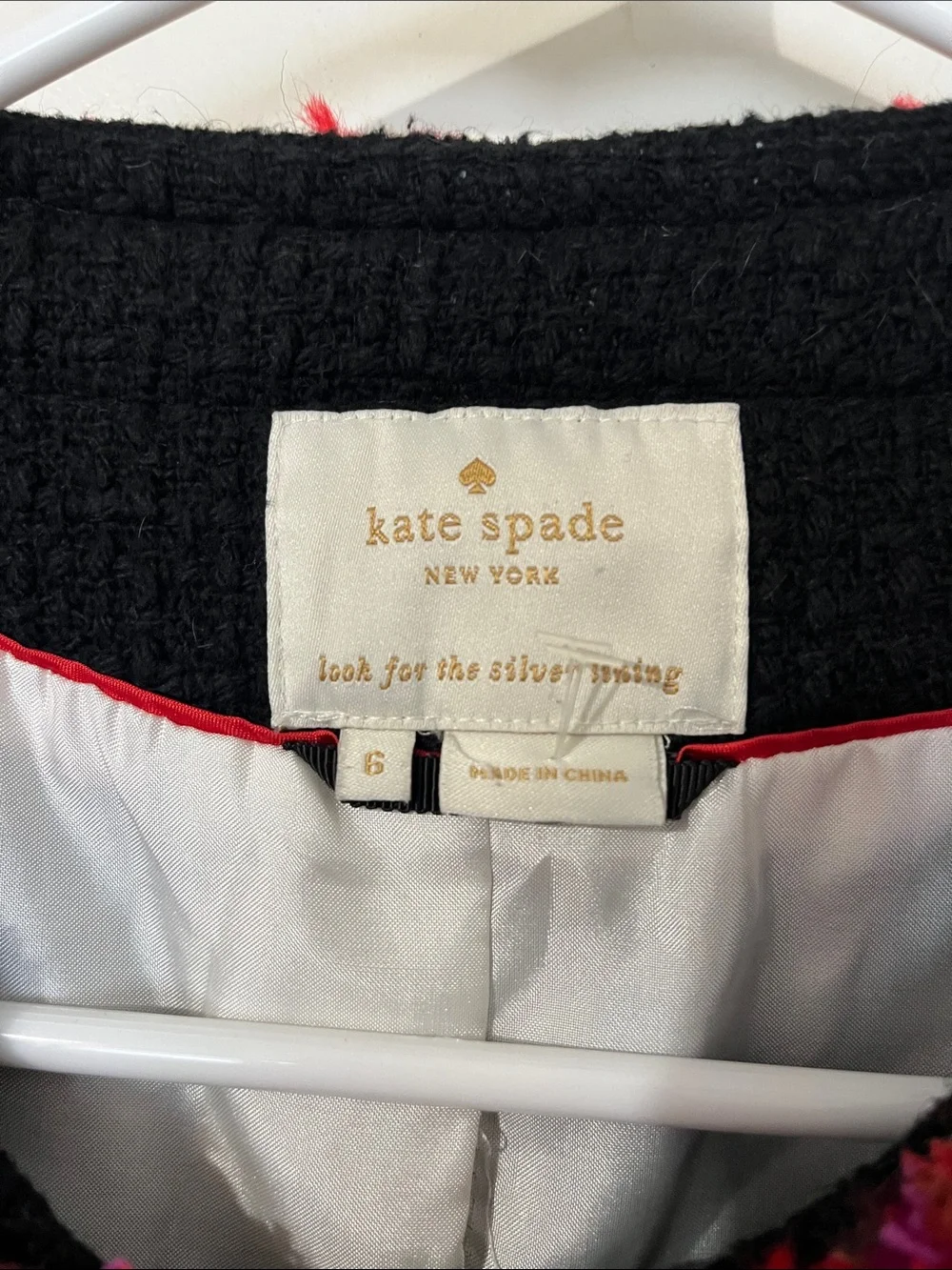 kate spade new york Black Pink Fringe Blazer Jacket Hook & Eye Lined Pockets